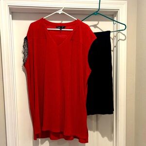 LuLaRoe Red V-Neck Blouse black pants 2x